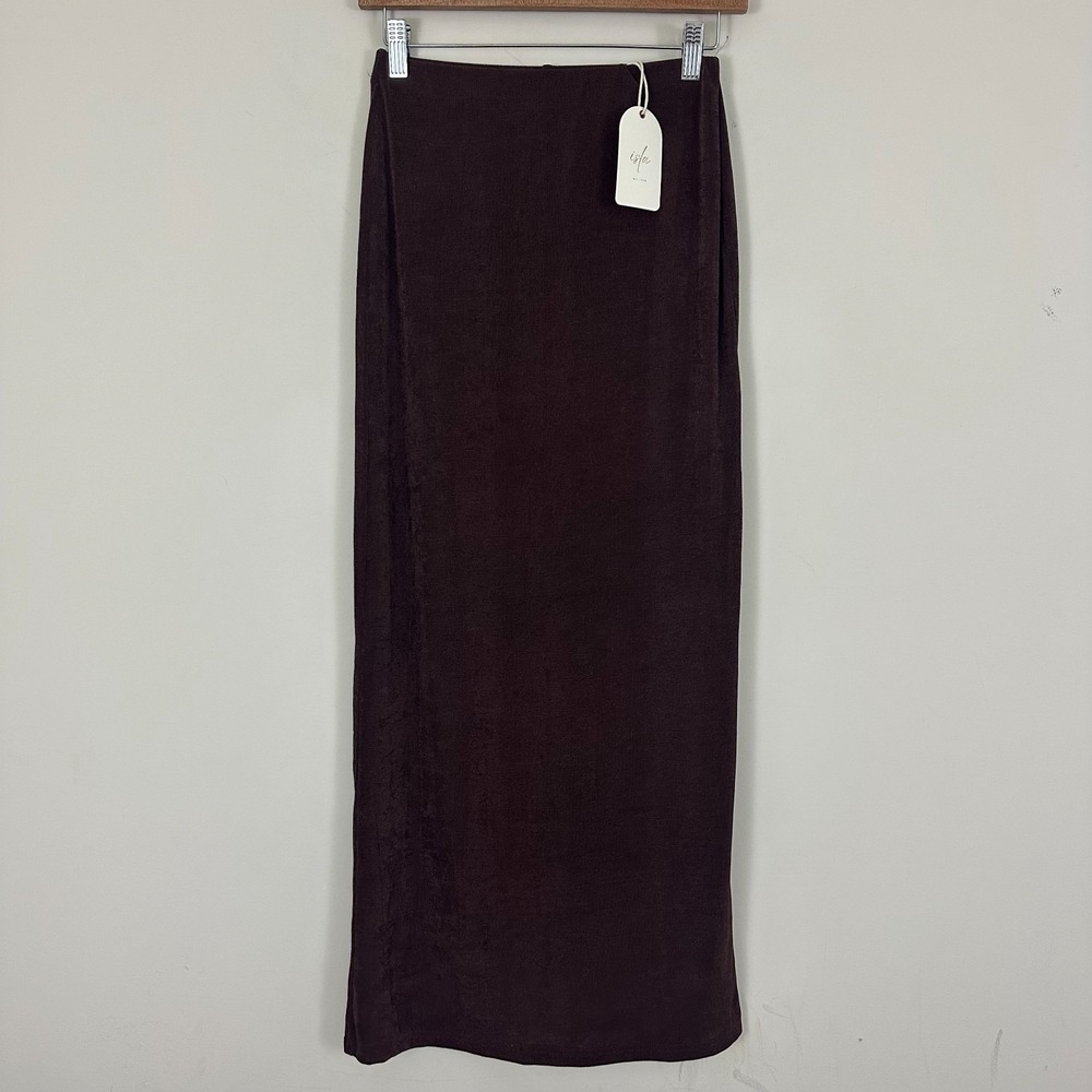 Isla Midi Slip Skirt Brown Lined Stretch Contemporary Chic Evening Womens XS